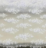 Load image into Gallery viewer, White 3D Floral Bridal Lace Fabric  Beaded Embroidered Mesh Lace by the Yard – Wedding Dress, Veil &amp; Couture Gown
