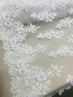 Load image into Gallery viewer, White 3D Floral Bridal Lace Fabric  Beaded Embroidered Mesh Lace by the Yard – Wedding Dress, Veil &amp; Couture Gown

