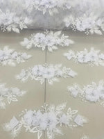 Load image into Gallery viewer, White 3D Floral Bridal Lace Fabric  Beaded Embroidered Mesh Lace by the Yard – Wedding Dress, Veil &amp; Couture Gown
