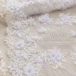 Load image into Gallery viewer, White 3D Floral Bridal Lace Fabric  Beaded Embroidered Mesh Lace by the Yard – Wedding Dress, Veil &amp; Couture Gown
