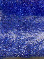 Load image into Gallery viewer, Royal blue 3D Floral Bridal Lace Fabric  Beaded Embroidered Mesh Lace by the Yard – Wedding Dress, Veil &amp; Couture Gown
