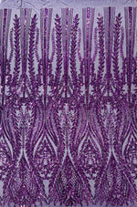 Load image into Gallery viewer, Dark purple Sequin Lace Fabric by the Yard – Stretch Mesh Glitter Fabric

