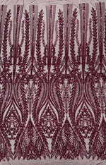 Load image into Gallery viewer, Eggplant Sequin Lace Fabric by the Yard – Stretch Mesh Glitter Fabric
