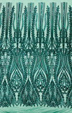 Load image into Gallery viewer, Emerald Green Sequin Lace Fabric by the Yard – Stretch Mesh Glitter Fabric
