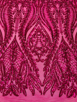 Load image into Gallery viewer, Fuchsia Sequin Lace Fabric by the Yard – Stretch Mesh Glitter Fabric
