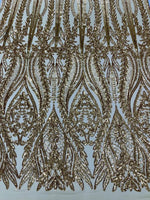 Load image into Gallery viewer, Gold Sequin Lace Fabric by the Yard – Stretch Mesh Glitter Fabric
