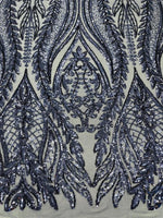 Load image into Gallery viewer, Navy Sequin Lace Fabric by the Yard – Stretch Mesh Glitter Fabric
