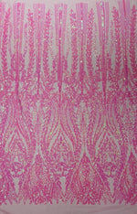 Load image into Gallery viewer, Pink iridescent Sequin Lace Fabric by the Yard – Stretch Mesh Glitter Fabric
