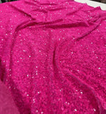 Load image into Gallery viewer, Neon pink Sequin Stretch Velvet Fabric – Sparkly Spandex for Dresses, Costumes, Dancewear &amp; Event Decor
