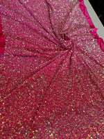 Load image into Gallery viewer, Fuchsia Sequin Stretch Velvet Fabric – Sparkly Spandex for Dresses, Costumes, Dancewear &amp; Event Decor
