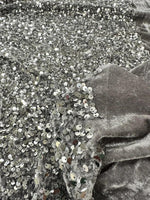 Load image into Gallery viewer, Gray Sequin Stretch Velvet Fabric – Sparkly Spandex for Dresses, Costumes, Dancewear &amp; Event Decor
