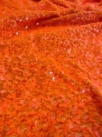 Load image into Gallery viewer, Neon orange Sequin Stretch Velvet Fabric – Sparkly Spandex for Dresses, Costumes, Dancewear &amp; Event Decor
