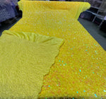 Load image into Gallery viewer, Yellow Sequin Stretch Velvet Fabric – Sparkly Spandex for Dresses, Costumes, Dancewear &amp; Event Decor
