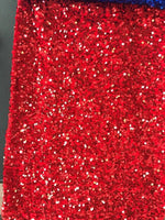 Load image into Gallery viewer, Red Sequin Stretch Velvet Fabric – Sparkly Spandex for Dresses, Costumes, Dancewear &amp; Event Decor

