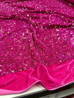 Load image into Gallery viewer, Hot pink Sequin Stretch Velvet Fabric – Sparkly Spandex for Dresses, Costumes, Dancewear &amp; Event Decor
