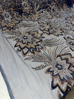 Load image into Gallery viewer, Navy Floral Beaded Lace Fabric 3D Sequin Mesh Lace by the Yard for Bridal Gowns, Prom Dresses &amp; Couture Designs
