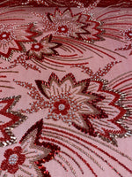 Load image into Gallery viewer, Red Floral Beaded Lace Fabric 3D Sequin Mesh Lace by the Yard for Bridal Gowns, Prom Dresses &amp; Couture Designs
