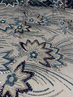 Load image into Gallery viewer, Blue Floral Beaded Lace Fabric 3D Sequin Mesh Lace by the Yard for Bridal Gowns, Prom Dresses &amp; Couture Designs
