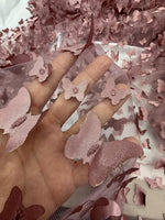 Load image into Gallery viewer, Mauve 3D Butterfly Satin Lace Fabric – Embroidered Mesh Lace by the Yard for Bridal, Prom Dresses &amp; Couture Designs
