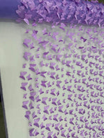 Load image into Gallery viewer, Lavender 3D Butterfly Satin Lace Fabric – Embroidered Mesh Lace by the Yard for Bridal, Prom Dresses &amp; Couture Designs
