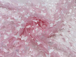 Load image into Gallery viewer, Pink 3D Butterfly Satin Lace Fabric – Embroidered Mesh Lace by the Yard for Bridal, Prom Dresses &amp; Couture Designs
