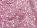Load image into Gallery viewer, Pink 3D Butterfly Satin Lace Fabric – Embroidered Mesh Lace by the Yard for Bridal, Prom Dresses &amp; Couture Designs
