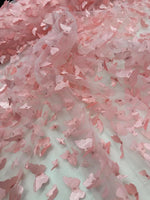 Load image into Gallery viewer, Blush 3D Butterfly Satin Lace Fabric – Embroidered Mesh Lace by the Yard for Bridal, Prom Dresses &amp; Couture Designs
