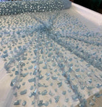 Load image into Gallery viewer, Blue 3D Butterfly Satin Lace Fabric – Embroidered Mesh Lace by the Yard for Bridal, Prom Dresses &amp; Couture Designs
