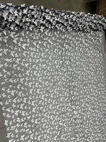 Load image into Gallery viewer, White 3D Butterfly Satin Lace on black Fabric – Embroidered Mesh Lace by the Yard for Bridal, Prom Dresses &amp; Couture Designs
