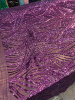 Load image into Gallery viewer, Purple Sequin Mesh Fabric, Elegant Lace Sequin,Bridal Evening Gown Material, Stretch Mesh, Wedding Dress fabric
