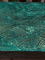 Load image into Gallery viewer, Jade Sequin Mesh Fabric, Elegant Lace Sequin,Bridal Evening Gown Material, Stretch Mesh, Wedding Dress fabric
