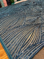 Load image into Gallery viewer, Teal Sequin Mesh Fabric, Elegant Lace Sequin,Bridal Evening Gown Material, Stretch Mesh, Wedding Dress fabric
