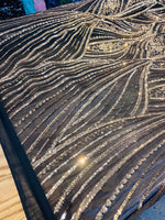 Load image into Gallery viewer, Black Gold Sequin Mesh Fabric, Elegant Lace Sequin,Bridal Evening Gown Material, Stretch Mesh, Wedding Dress fabric
