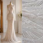 Load image into Gallery viewer, Royal Sequin Mesh Fabric, Elegant Lace Sequin,Bridal Evening Gown Material, Stretch Mesh, Wedding Dress fabric
