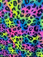 Load image into Gallery viewer, Black Neon Leopard Print Spandex Fabric by the Yard – Stretch Dancewear Fabric, Rave Costume Fabric, Bright Animal Print
