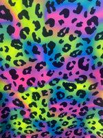 Load image into Gallery viewer, Black Neon Leopard Print Spandex Fabric by the Yard – Stretch Dancewear Fabric, Rave Costume Fabric, Bright Animal Print
