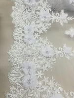 Load image into Gallery viewer, White 3D Floral Bridal Lace Fabric  Beaded Embroidered Mesh Lace by the Yard – Wedding Dress, Veil &amp; Couture Gown
