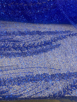 Load image into Gallery viewer, Royal blue 3D Floral Bridal Lace Fabric  Beaded Embroidered Mesh Lace by the Yard – Wedding Dress, Veil &amp; Couture Gown
