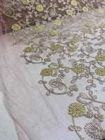 Load image into Gallery viewer, Lavender &amp; Yellow Floral Embroidered Tulle Lace Fabric By the Yard
