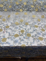 Load image into Gallery viewer, Blue &amp; Yellow Floral Embroidered Tulle Lace Fabric By the Yard
