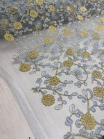 Load image into Gallery viewer, Blue &amp; Yellow Floral Embroidered Tulle Lace Fabric By the Yard
