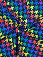 Load image into Gallery viewer, Rainbow Houndstooth on black base Spandex, 4 way stretch 58" wide
