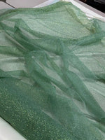 Load image into Gallery viewer, Sage Green Glitter Mesh Tulle Fabric 60” Wide – Sparkle Sheer Tulle by the Yard for Dresses, Costumes, Decor &amp; Crafts
