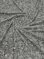 Load image into Gallery viewer, Silver Sequin white Stretch Velvet Fabric – Sparkly Spandex for Dresses, Costumes, Dancewear &amp; Event Decor
