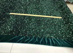 Load image into Gallery viewer, Hunter Green Sequin Stretch Velvet Fabric – Sparkly Spandex for Dresses, Costumes, Dancewear &amp; Event Decor
