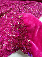 Load image into Gallery viewer, Hot pink Sequin Stretch Velvet Fabric – Sparkly Spandex for Dresses, Costumes, Dancewear &amp; Event Decor
