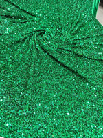 Load image into Gallery viewer, Kelly Green iridescent Sequin Stretch Velvet Fabric – Sparkly Spandex for Dresses, Costumes, Dancewear &amp; Event Decor
