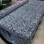Load image into Gallery viewer, Blue iridescent Sequin on black Stretch Velvet Fabric – Sparkly Spandex for Dresses, Costumes, Dancewear &amp; Event Decor
