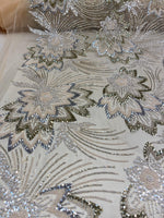 Load image into Gallery viewer, Olive Floral Beaded Lace Fabric 3D Sequin Mesh Lace by the Yard for Bridal Gowns, Prom Dresses &amp; Couture Designs
