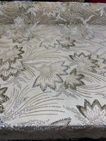 Load image into Gallery viewer, Olive Floral Beaded Lace Fabric 3D Sequin Mesh Lace by the Yard for Bridal Gowns, Prom Dresses &amp; Couture Designs
